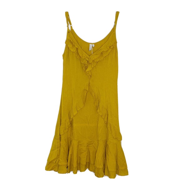 Skemo Dresses & Skirts - Skemo Basics Flamneco Mustard Yellow Sleeveless Ruffle Dress Size Small New